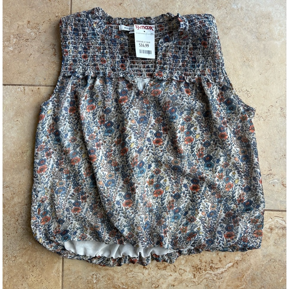 NWT Rose & Olive Floral Sleeveless Top - Blue, Orange, White